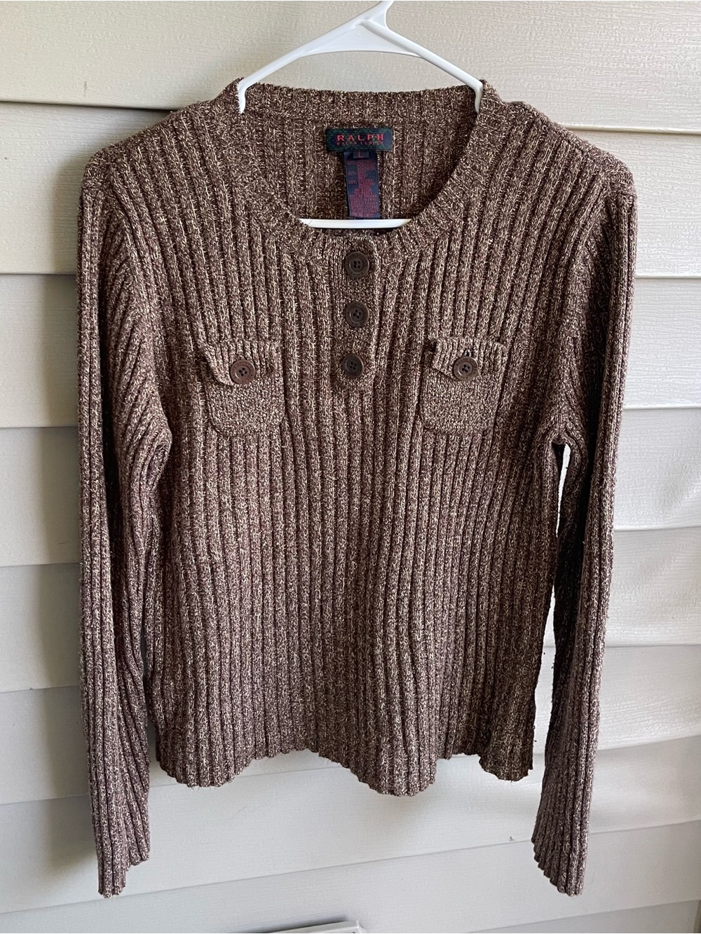 VTG Ralph Lauren Y2K Ribbed Knit Cotton Silk Sweater Size L Hanley Chunky Preppy